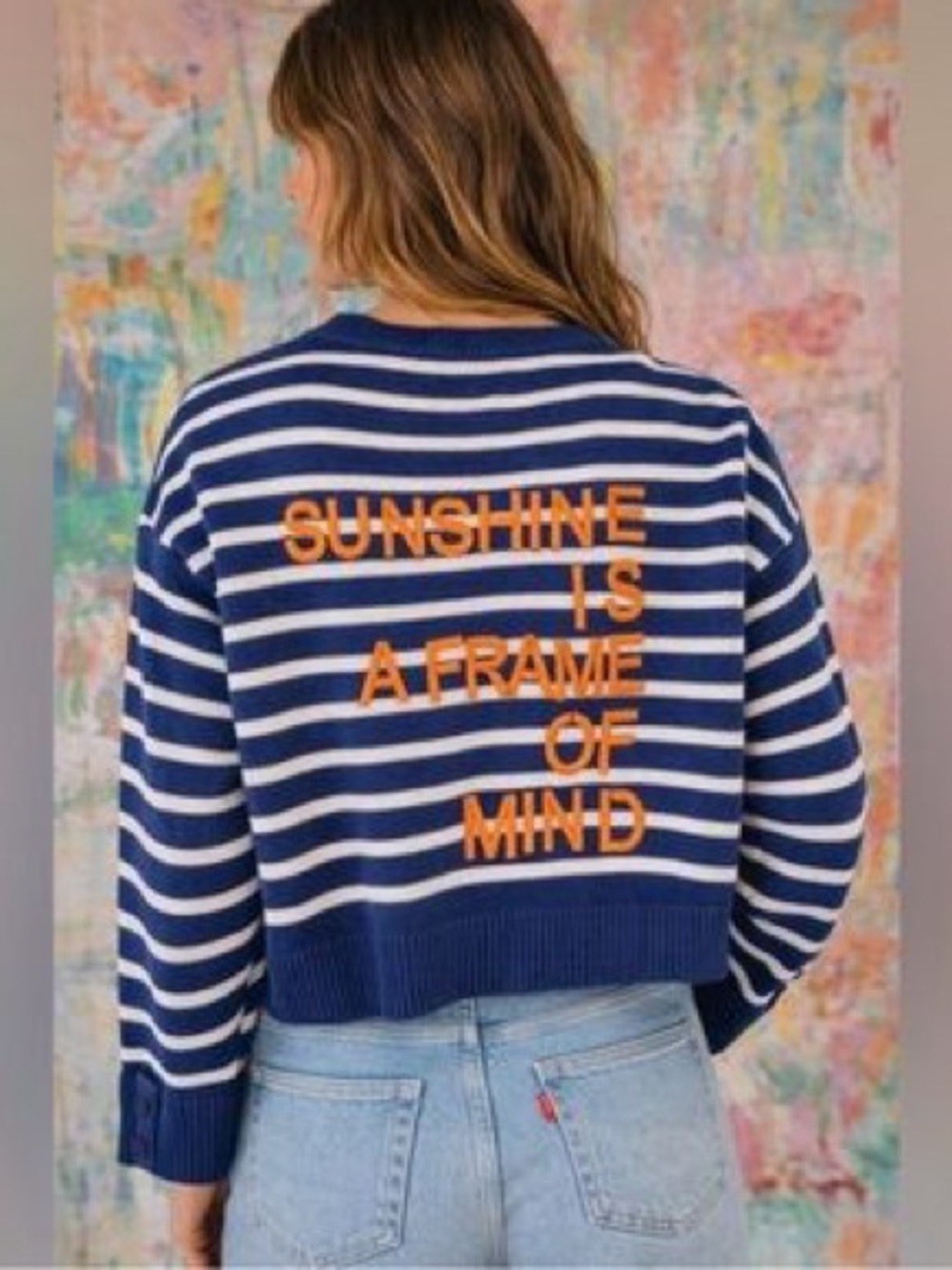 Kerri Rosenthal Sunshine Is a State of Mind Embroidered V-Neck Sweater Size XS